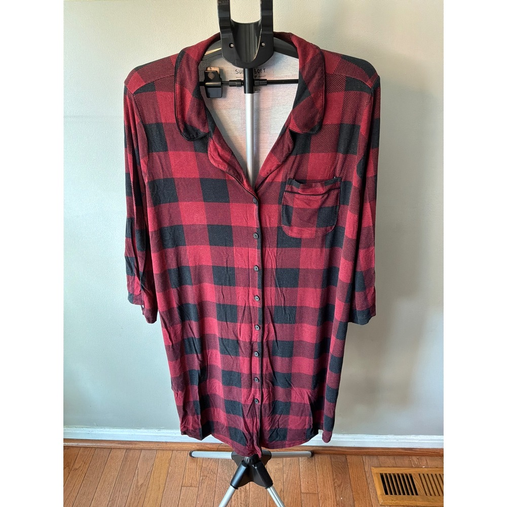 Torrid Super Soft Sleep Shirt Women's 3/3X Red Black Buffalo Plaid Cozy Pajama